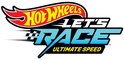 Logo Hot Wheels Let's Race Ultimate Speed in rood, geel en blauw op een witte achtergrond.