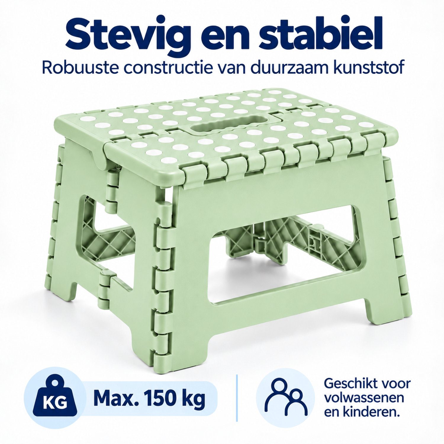 Opstapje Inklapbaar – Opvouwbaar Krukje – Opstapkrukje – Keukentrapje – Antislip Opstapkruk – 32 x 25 x 22 cm – Max. 150 kg – Groen
