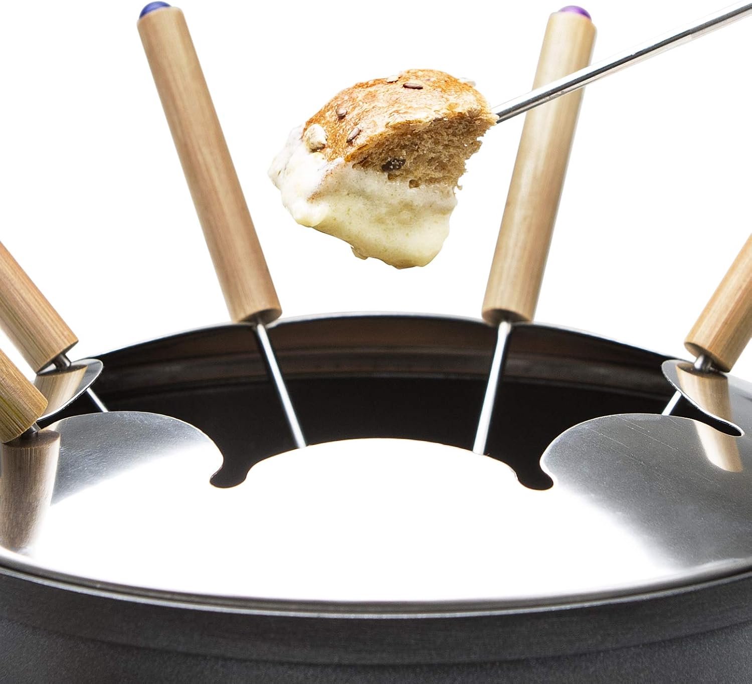 Elektrische Fondueset 8 Personen – 1,5 Liter – Instelbare Thermostaat – Bamboe Behuizing – Voor Vlees-, Kaas- en Chocoladefondue – Zwart – foto 6