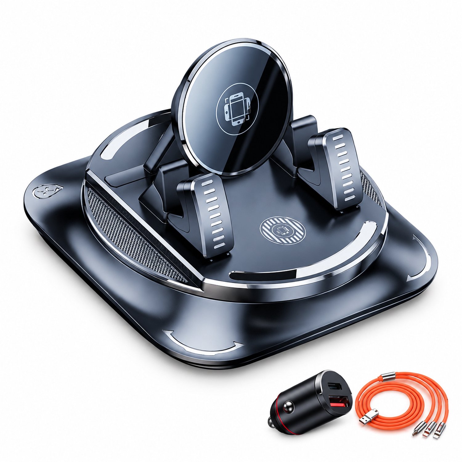 Telefoonhouders auto – dashboardhouder met 3-in-1-datakabel en USB/PD-autolader