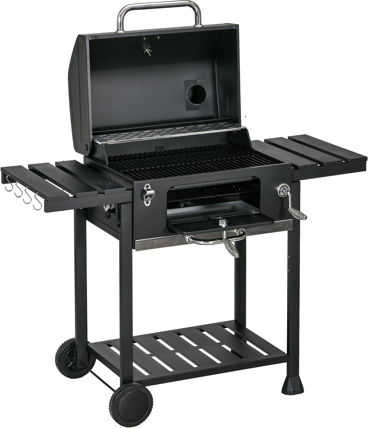 Houtskool rookoven-18.5 inch vat houtskool BBQ roker-gecoat staal outdoor barbecue grill met 2 grillroosters-1 hangstang-6 haken en thermometer-ideaal voor feest-achtertuin-patio koken