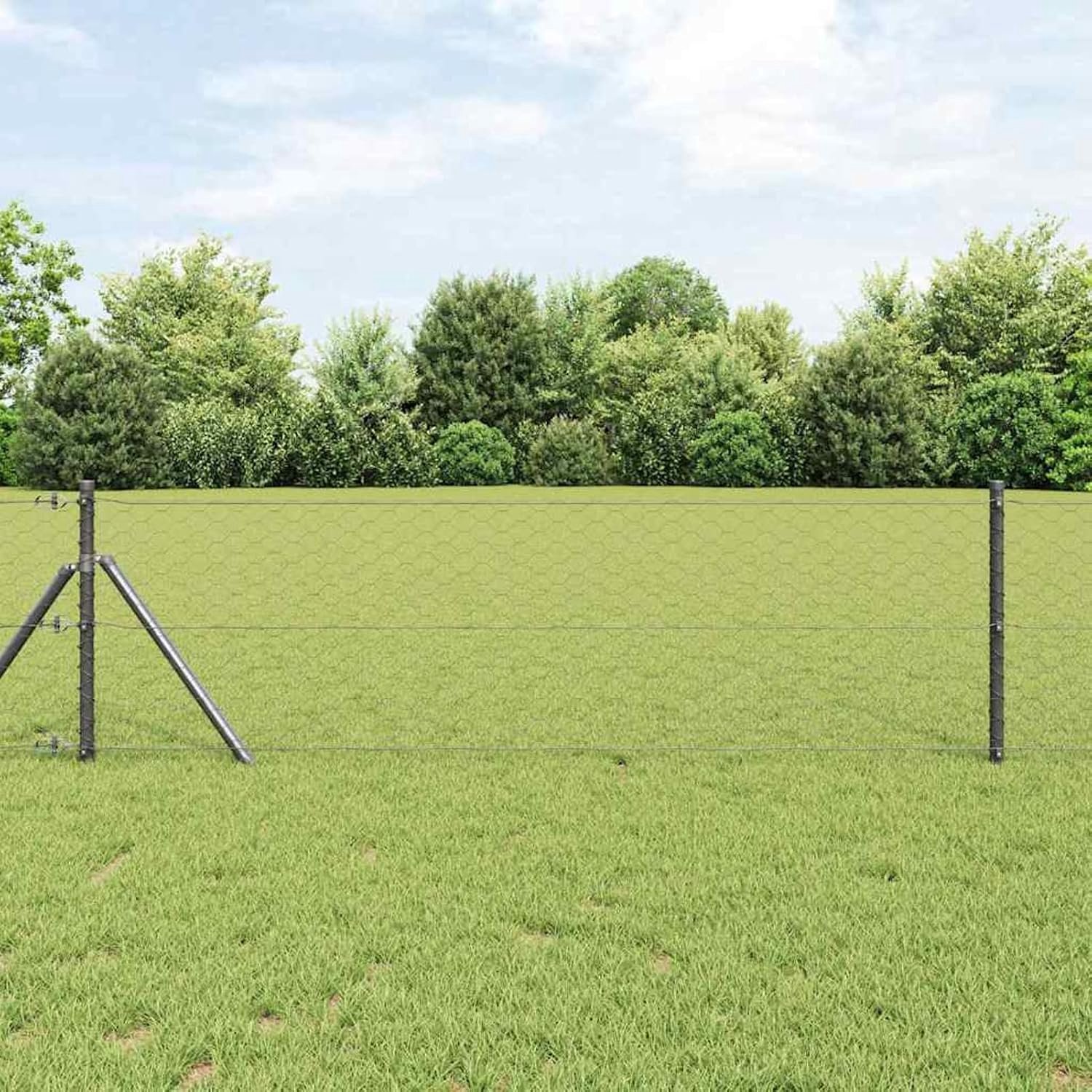 Omheining zeshoekig 0,6 x 10 m - grijs verzinkt staal - hekpalen 7 stuks Ø 32 mm 100 cm - ServiceTopper