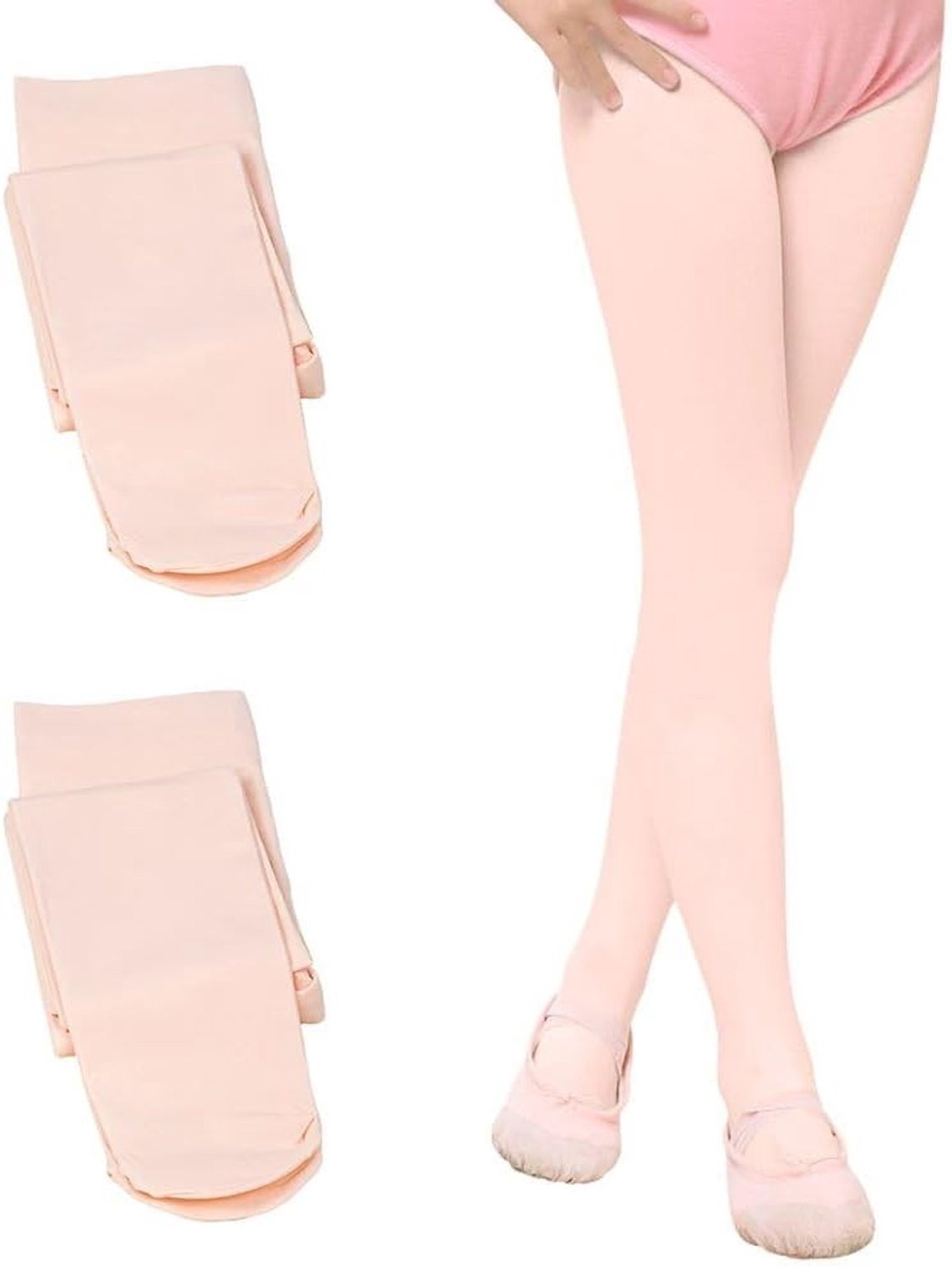 Balletkousen voor Meisjes en Vrouwen met Voet, Ultra-Stretch Microfiber, 90 DEN, 2 Paar in Zalmroze, Perfect voor Dans en Gymnastiek