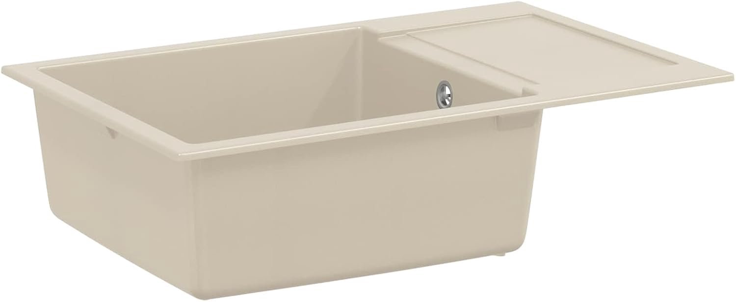 Keukenspoelbak Beige 780 x 500 mm Inbouwspoelbak van kwartshars composiet met afvoergarnituur voor moderne keukens
