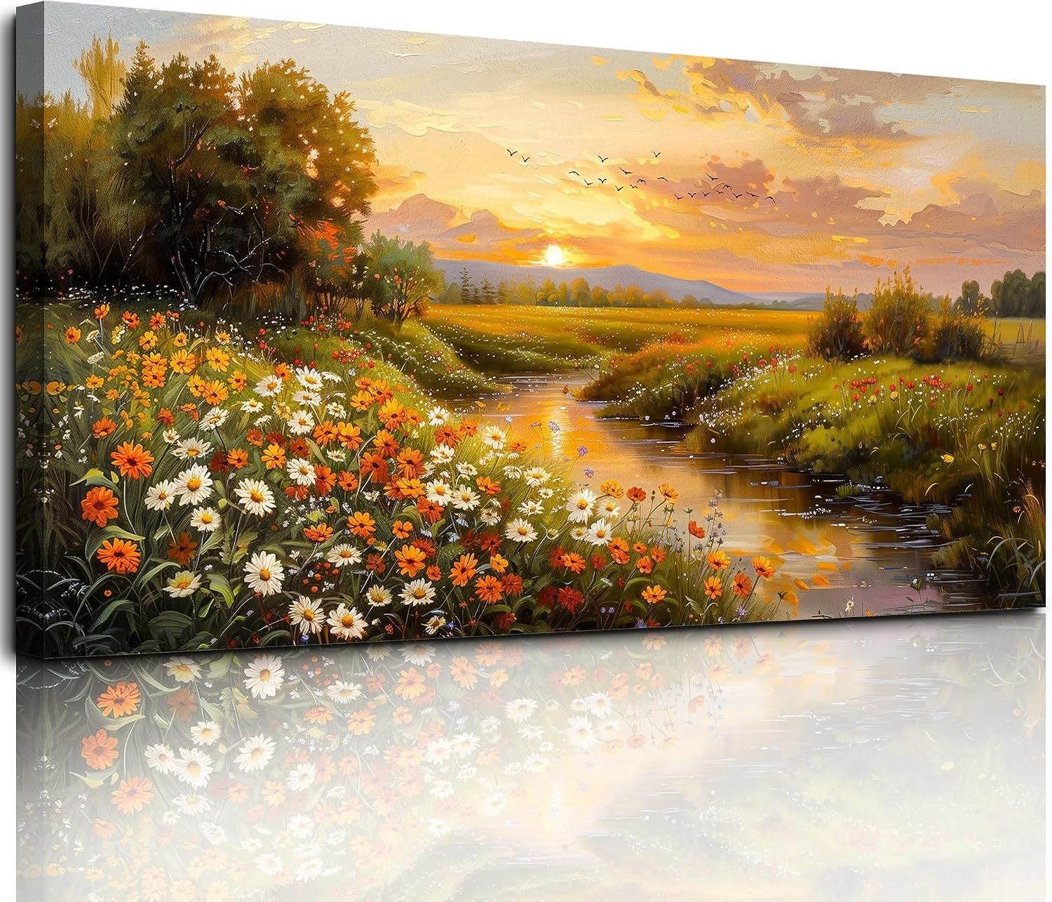 MHARTK66 Moderne Schilderijen Groot 73x146 cm, Landelijk Rivier Afbeelding op Canvas Woonkamer Muurdecoratie, Schilderij Kunstwerk voor Slaapkamer Badkamer Keuken