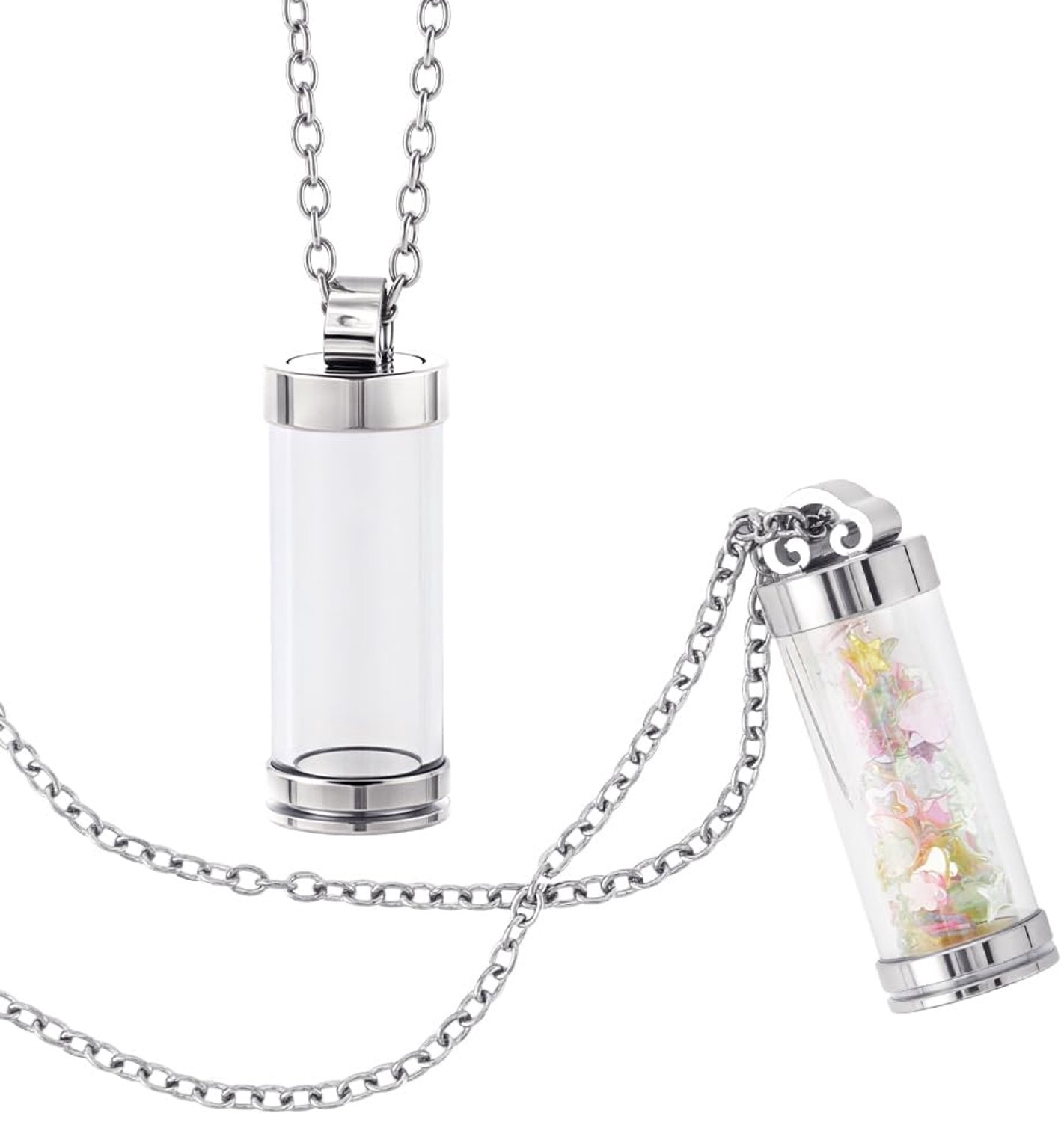 FINGERINSPIRE 2-delige set glazen flesketting:2 stuks heldere glazen fleshangers met 2 stuks 304 roestvrijstalen kettingen, 38 mm heldere flesjes voor