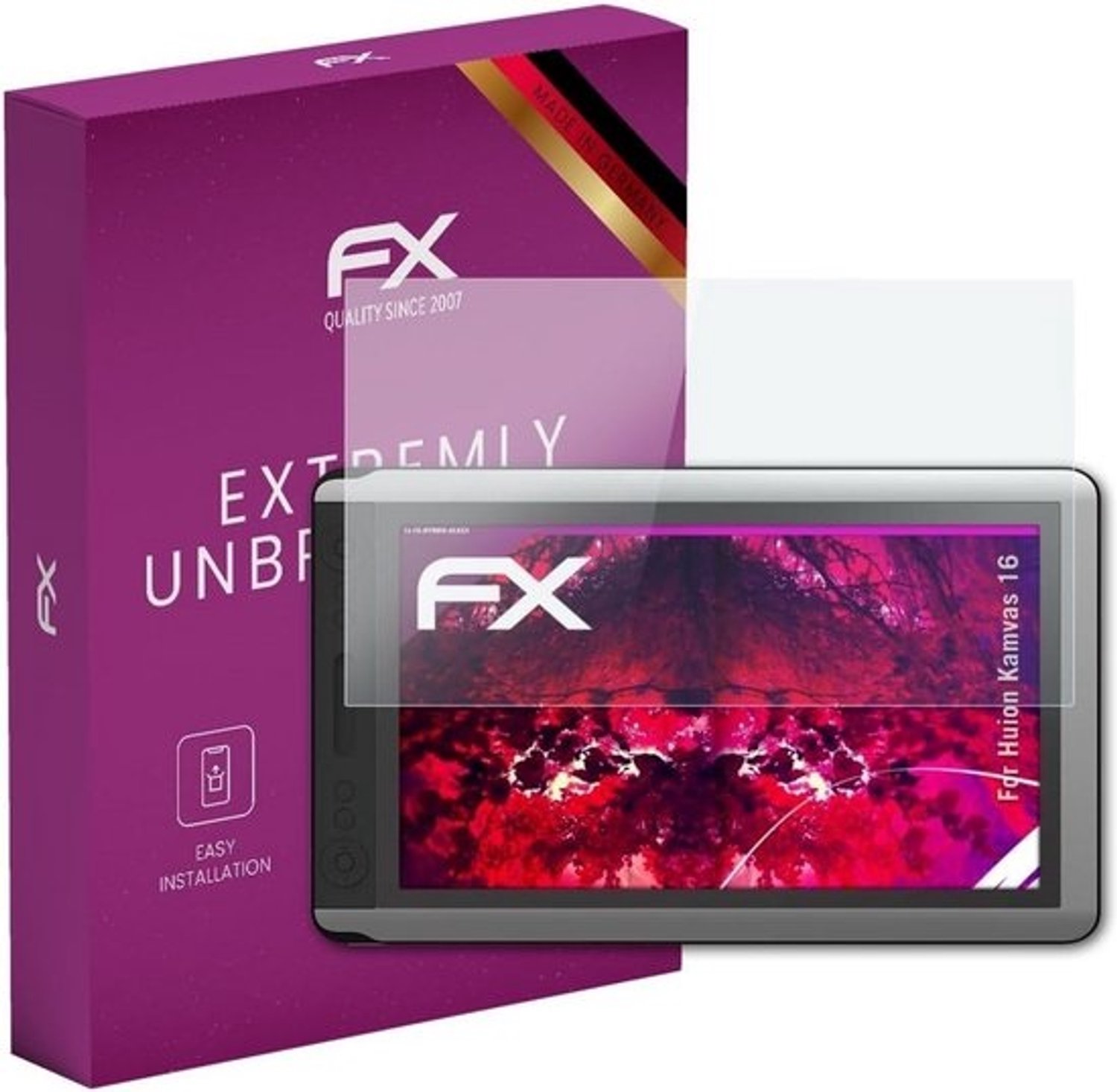 atFoliX kunststof gepantserde glasfolie - voor Huion Kamvas 16 - 9H Hybrid-Glass FX
