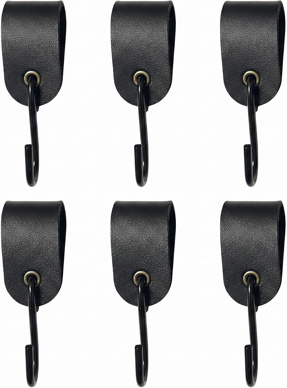 S-haken zwart 6 stuks - metalen haken met leren lus - stevige ophanghaken - ideaal voor camping en keuken - ShopVlot