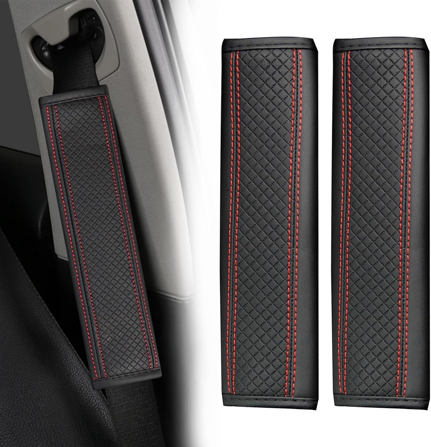 Autogordel kussens 2 stuks - carbon fiber leer - comfortabel en duurzaam - beschermt schouders - ShopVlot