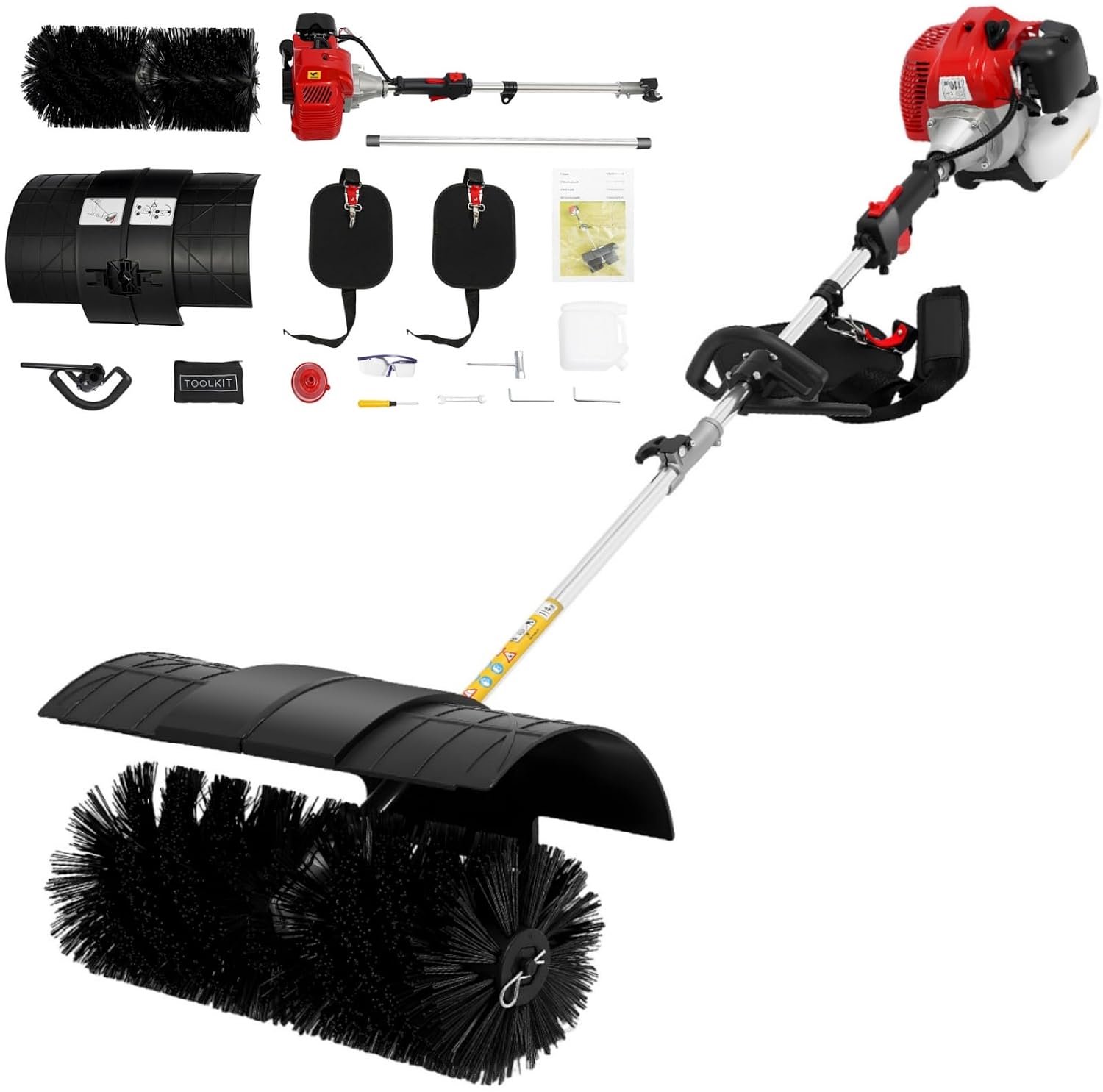 Upgrade veegmachine, benzine, 52 cc, sneeuwruimer, motorbezem, veegmachine met veiligheidsbril en schouderriem, 1,7 kW, 8500 omw/min, EU-stok