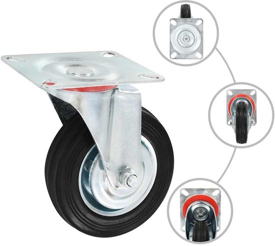 12 stuks zwenkwielen 100 mm met rubberen wiel en zinkcoating, stille zwenkwielen met hoog draagvermogen voor gebruik binnenshuis — afbeelding 3