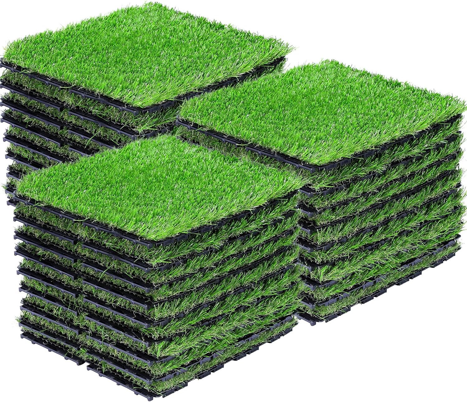 Kunstgrastegels in elkaar grijpende grasvierkanten dek, set van 27 - 30 x 30 cm, binnen en buiten, kunstgras tapijt met drainagegaten. Fake Grastegels, zelfdrainerend voor tuin, gazon, landschap