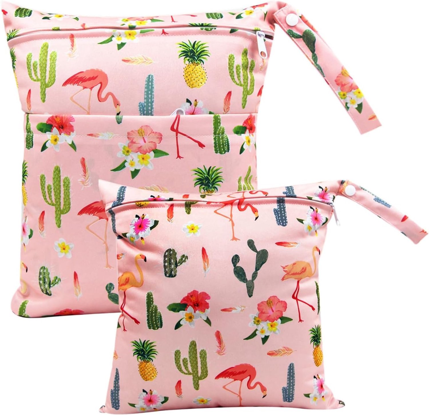 Windeltasche Set van 2 - Herbruikbare Wetbags voor Stoffen Luiers en Organisatie van Babyaccessoires met Rits (Kaktus)