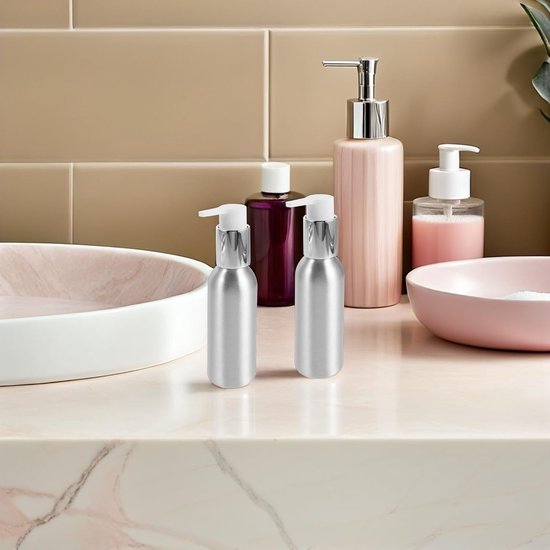 3 Stuks Delige Aluminium Lotion Pompflessen Hervulbare Zeepdispenser voor Badkamer Keuken Compacte Cosmetische Flessen voor Shampoo Reiniger — afbeelding 2