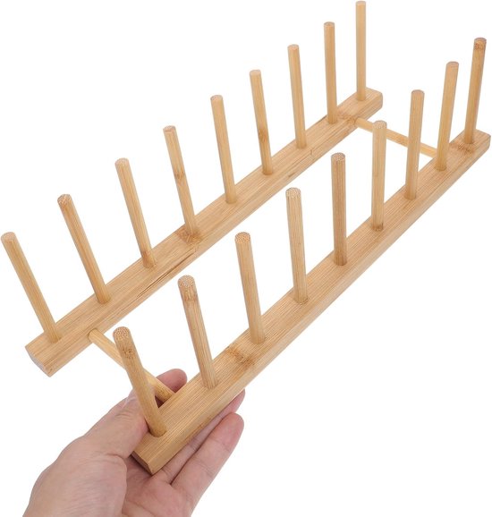2 Stuks Bamboe Plaatrek met Vakken Verticaal Droogrek voor Borden Potdeksels Snijplanken Ruimtebesparende Keukenorganizer voor Efficiënt Drogen Opbergen — afbeelding 5