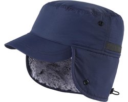 Connectyle wintermuts voor heren, met vizier, warme oorkleppen, volledig gevoerd, imitatiebont, baseballpet, vangmuts, jachtmutsen, Donkerblauw, one size