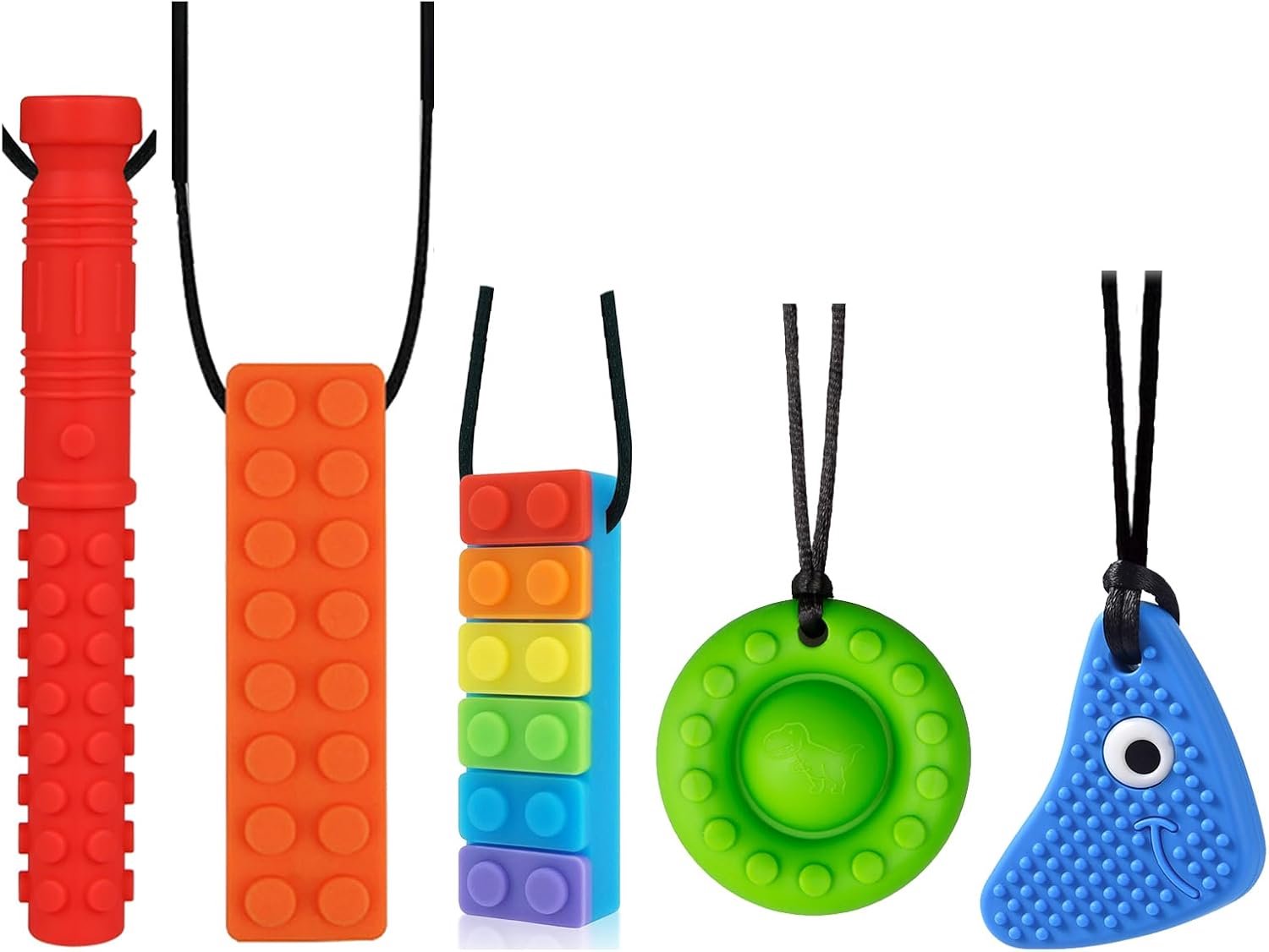Sensorische kauwkettingen voor sensorische kinderen | 5-pack autisme kauwspeelgoed voor kinderen | Siliconen kauwketting voor volwassenen | Multi kleuren Chewelry voor angst, ADHD en sensorische