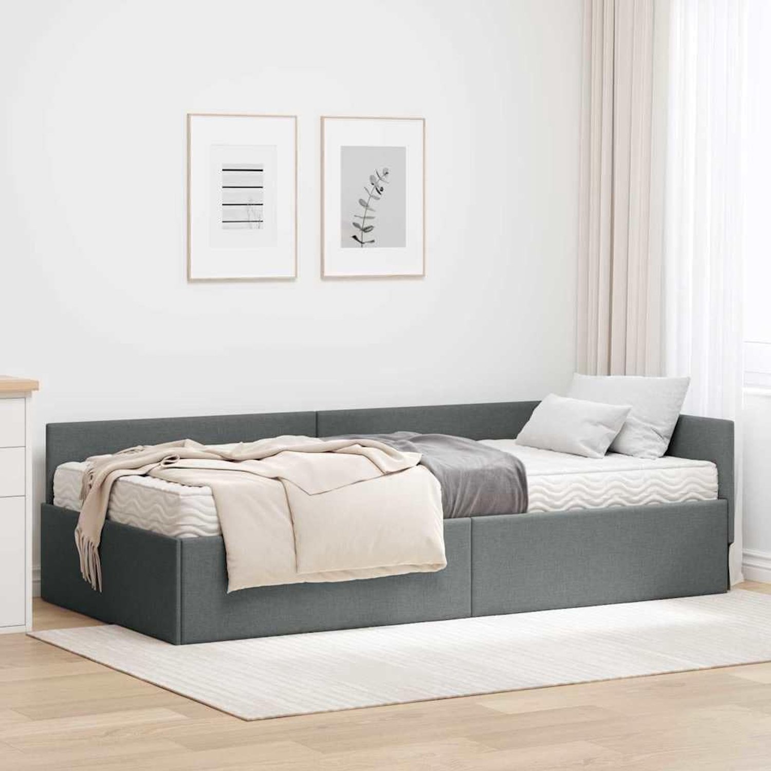 Ademend stof hoekbedframe moderne elegantie Anders donkergrijs 90x190 cm