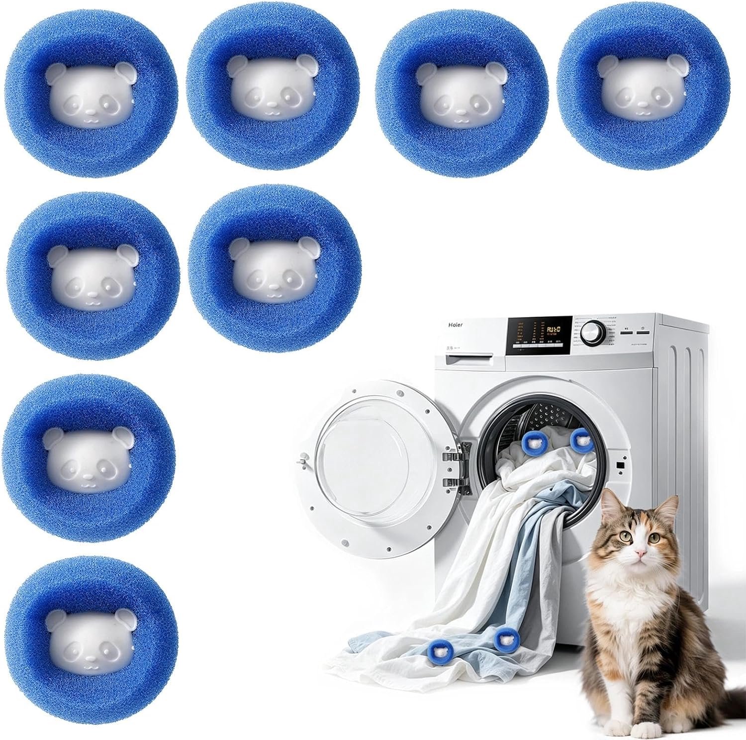 DINGFENG 8 dierenhaarverwijderaars wasmachine pluisverwijderaar wasballen blauw - ShopVlot