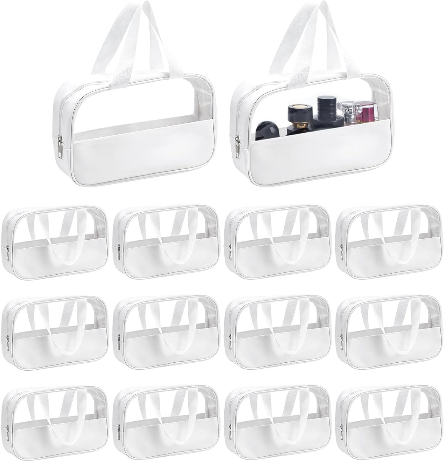 15Pcs Transparante pvc-Make-upzakken, Waterdichte Reisorganisator met Hangend Handvat, Wit, Klassiek - ShopVlot