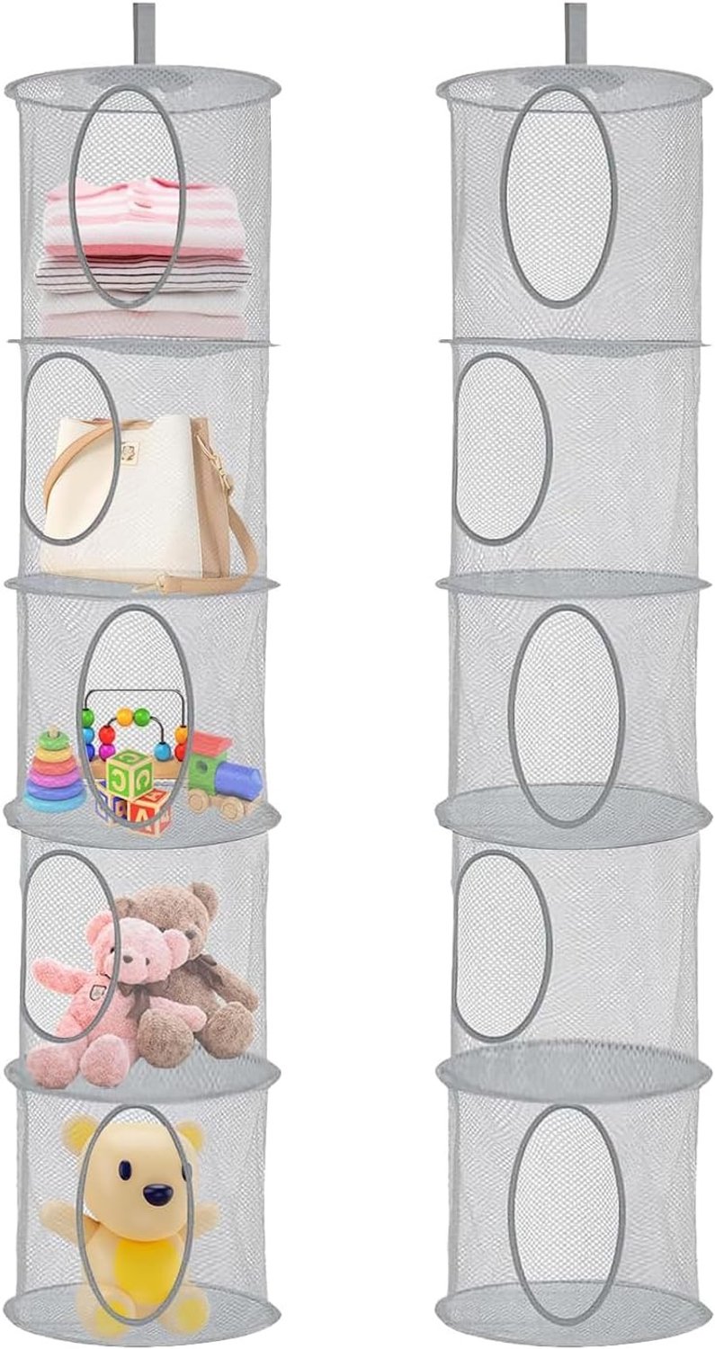 Opbergnet voor speelgoed en kleding, opvouwbare netmand, handige opbergoplossing voor kinderen (grijs)