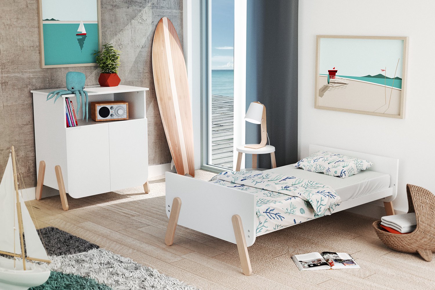 WEBABY - 2-deurs omkleedunit PIRATE in hout Wit en Beuken