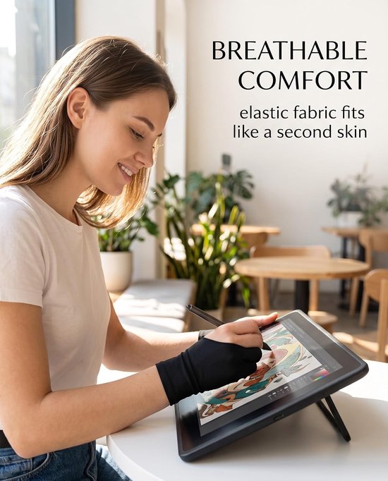 2 stuks ademende kunstenaarshandschoenen voor grafische tablet, digitale tekenhandschoenen voor rechts- en linkshandigen, elastische kunstenaarshandschoenen, anti-fouling, handschoen met 2 — afbeelding 4
