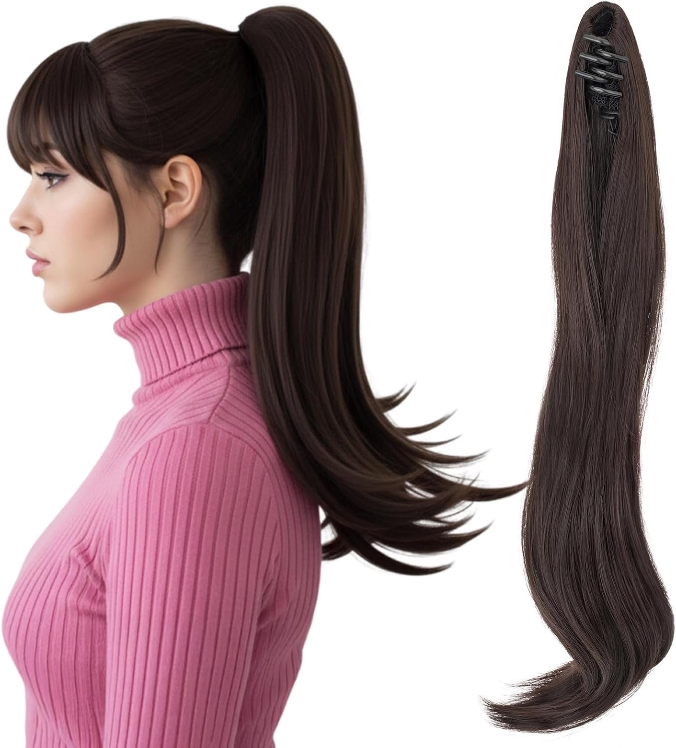 Silk-co gegolfde paardenstaart met klem, synthetische lange krullende haarextension met kleine clip, natuurlijk ogend ponytail-haarstuk voor dames #6, 50 cm