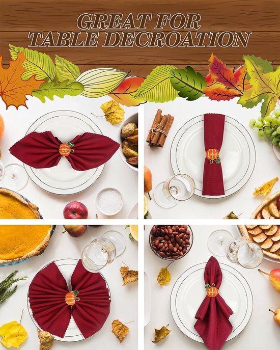 12 Stuks Servetringen Goud Pompoen Blad Herfst Tafeldecoratie — afbeelding 4