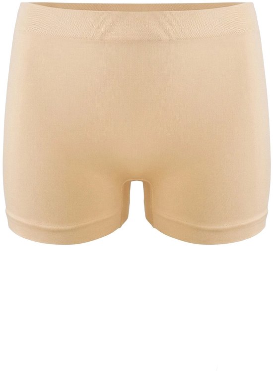 Huidkleurige short, gladde textuur, zonder opdruk.