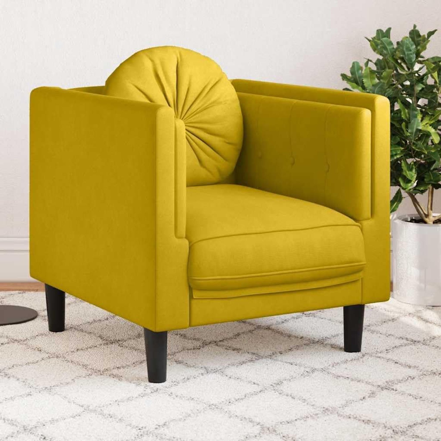 Fluwelen stoel met kussen, geel, 1 stuk, zacht comfort, zitmeubel voor woonkamer, ontspanning, lezen, televisie, modern design, stabiele poten