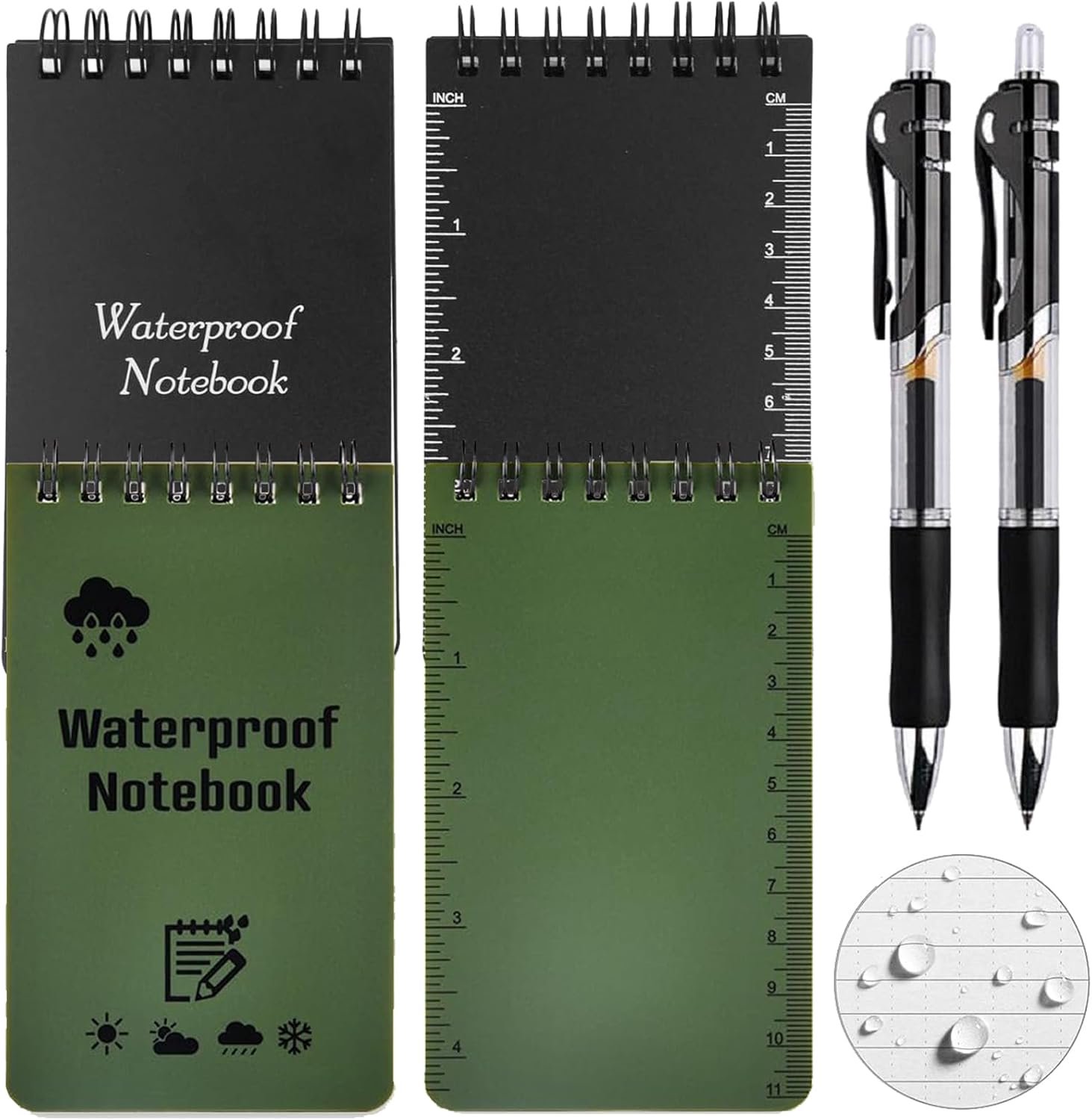 Pack of 6 Travel Notebook, Waterproof All-Weather Notepad, Spiral Binding, Waterproof Notebook with 2 Pens for - ShopVlot