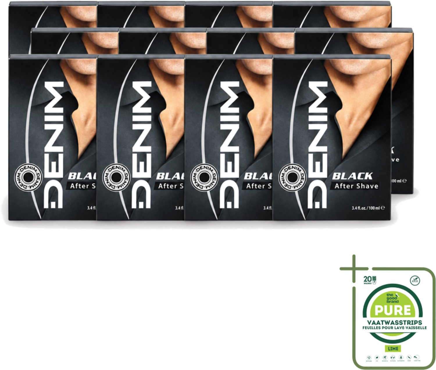 12 x Denim – Aftershave – Black – 100 ml - Grootverpakking - Aftershave Man - Aftershave Voor Mannen - Aftershave Na Scheren - Schermpoeder - Huidverzorging Na Scheren