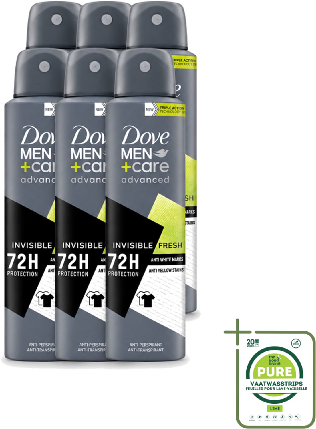 6 x Dove Men+Care – Deodorant Spray – Advanced Invisible Fresh – 150 ml - Grootverpakking - Deodorant Spray Voor Mannen - Frisheid Oksels - Geur Tegen Zweet - Zweetgeur Bestrijding - Verzorging Oksels