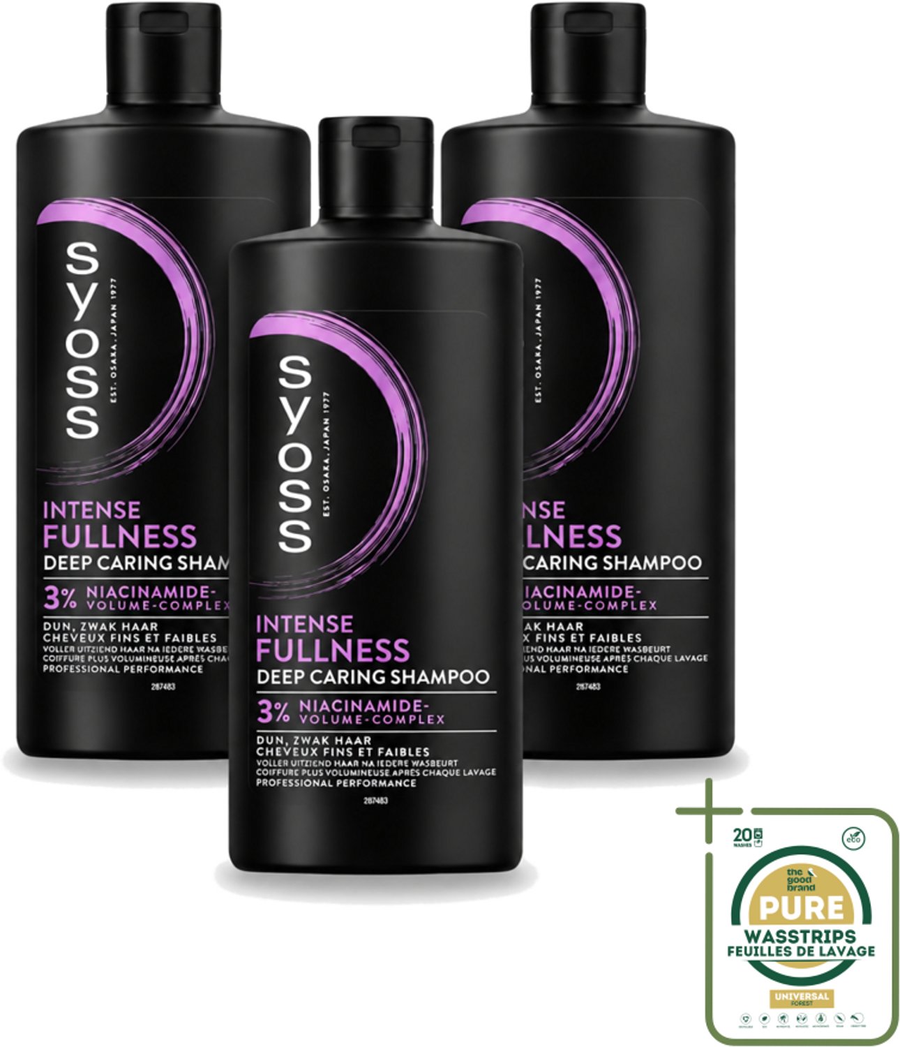 3 x Syoss – Shampoo – Intense Fullness – 440 ml - Wasstrips - Volume Shampoo - Volumizing Shampoo - Niacinamide Shampoo - Fullness Shampoo - Haar Volume
