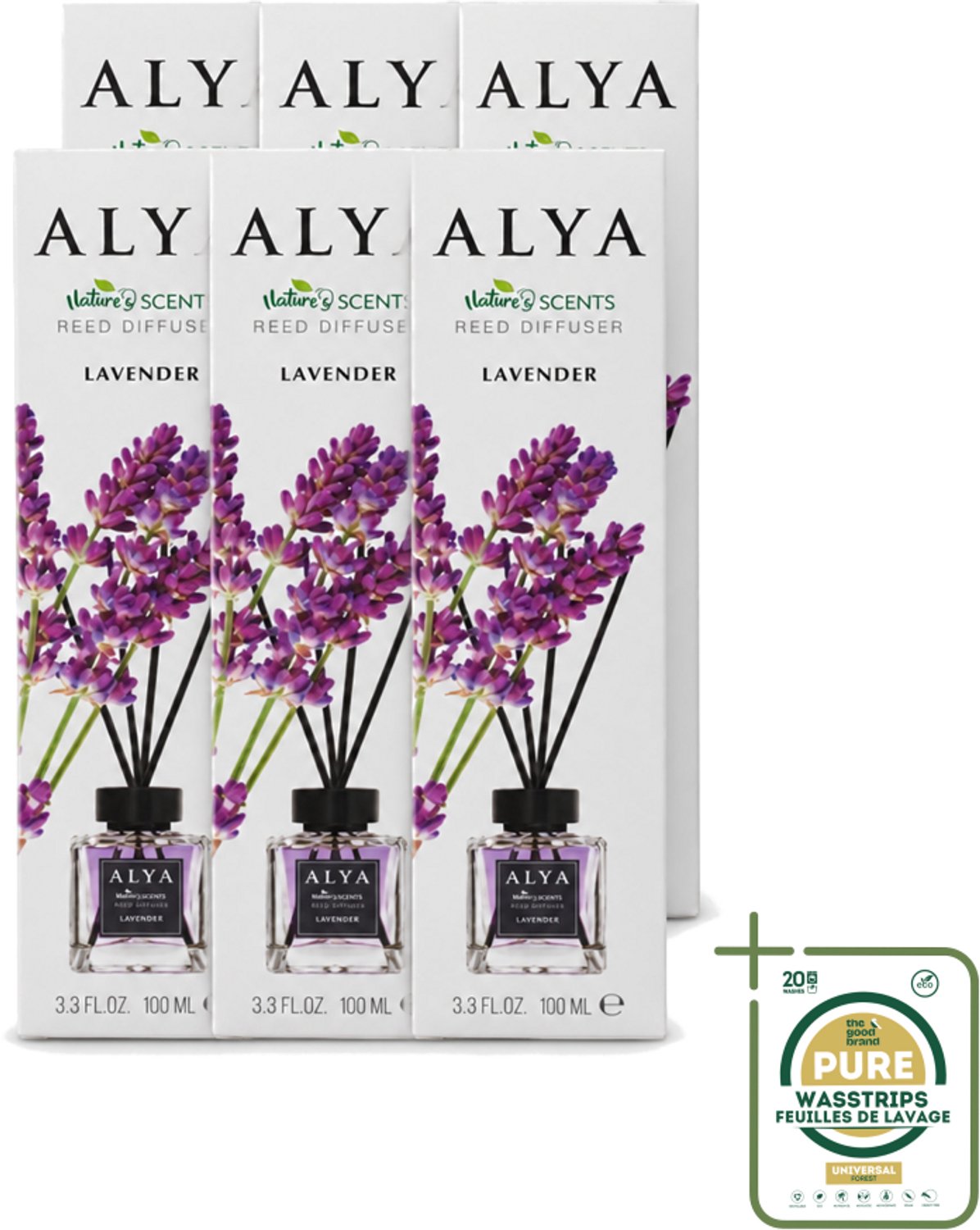 6 x Alya – Reed Diffuser – Lavender – Interieurparfum - Wasstrips - Geurstokjes - Lavendel - Ontspanning - Geur - Thuis