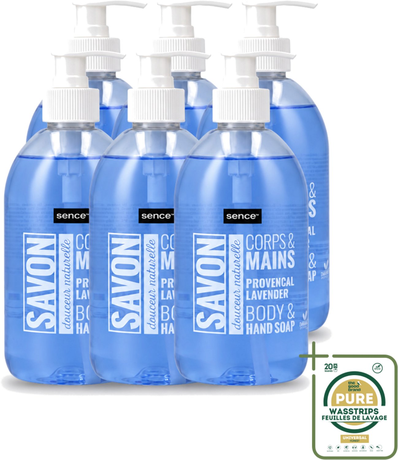 6 x Sence - Provencal Lavendel - Handzeep - Savon - 500 ml - Wasstrips - Handzeep - Lavendel - Handen Reinigen - Vloeibare Handzeep - Mild Reinigen