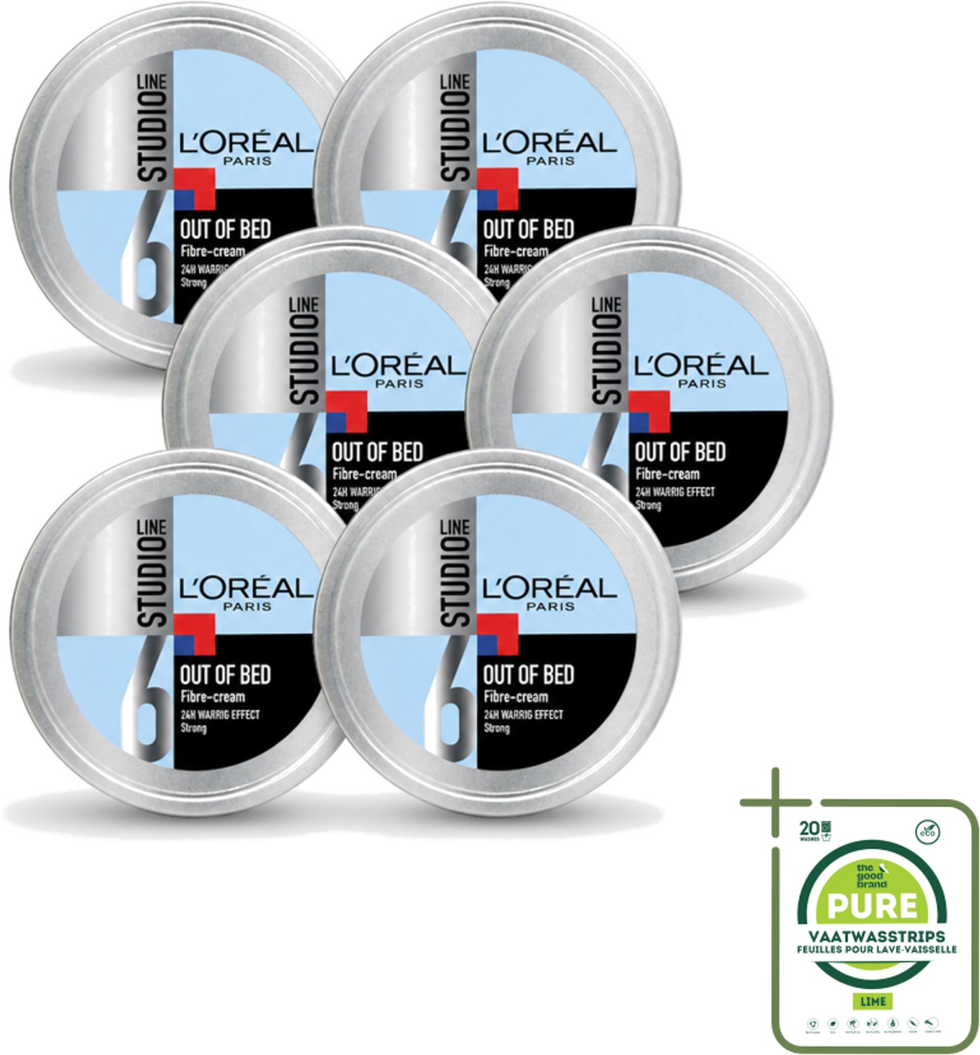 6 x L'Oréal Paris - Wax - Studio Line - Out Of Bed - Fibre Cream - Warrig Effect - 150 ml - Grootverpakking - Warrig Haar - Haarstijl - Haar Fixatie - Haar Crème - Studio Line