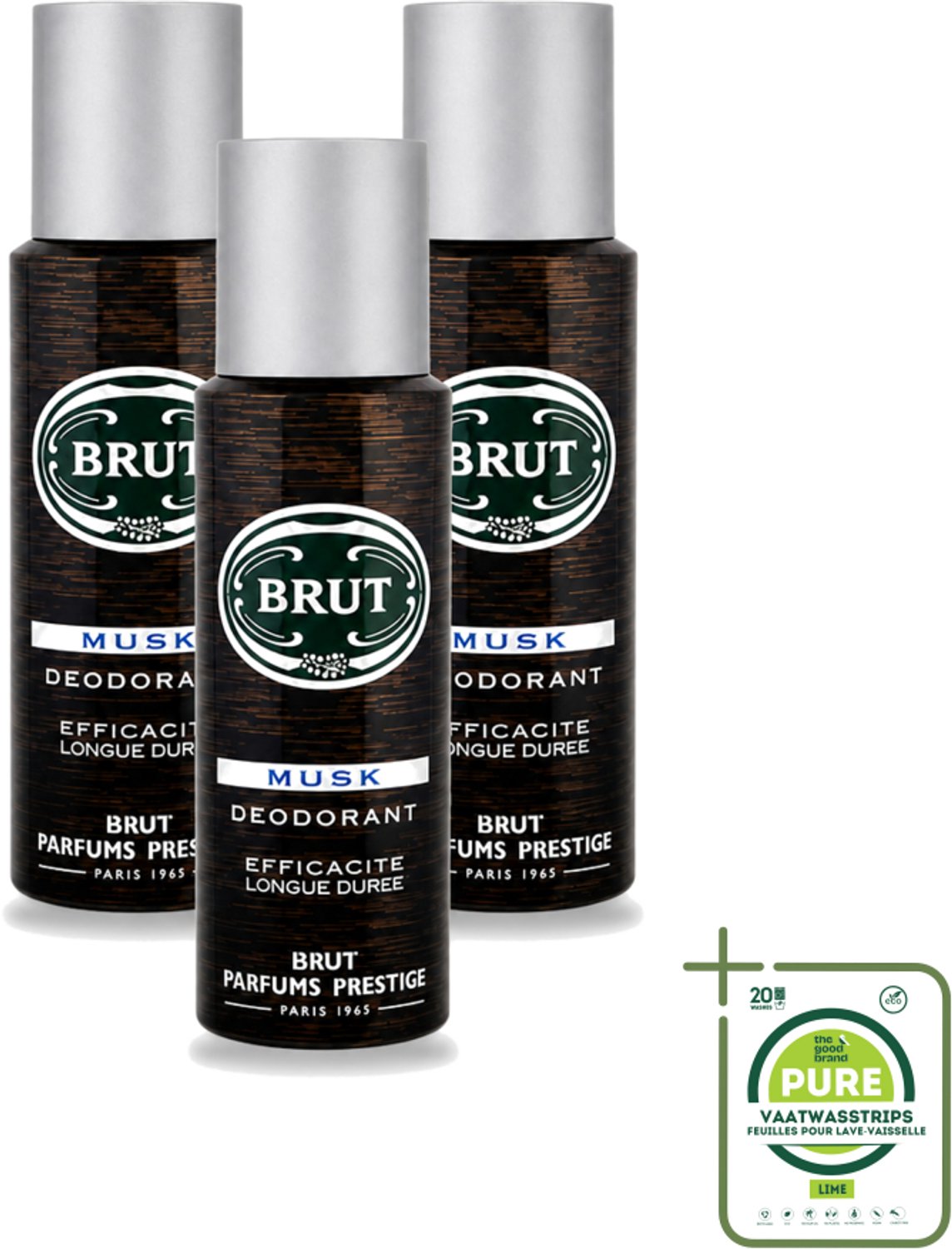 3 x Brut - Deodorant - Spray - Musk - Klassieke mannengeur - 200ml - Grootverpakking - Deodorant Spray - Muskus Geur - Mannelijke Geur - Lichaamsgeur Bescherming - Frisheid