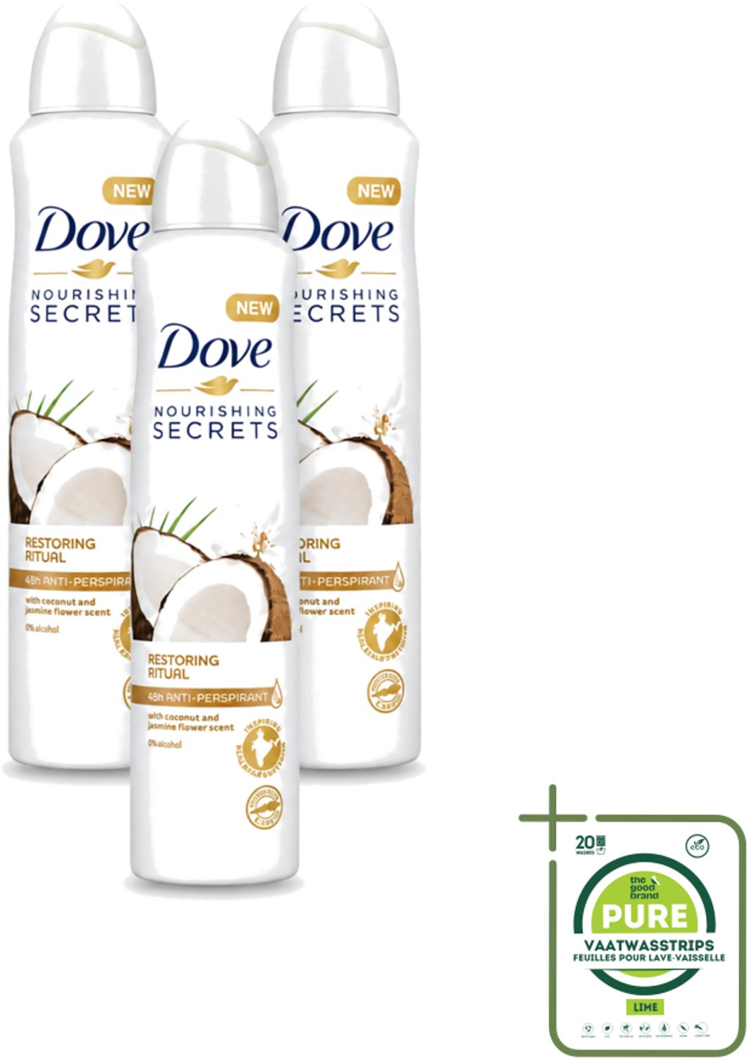 3 x Dove - Deodorant - Coconut & Jasmine Flower - Tropisch en verzorgend - 250 ml - Grootverpakking - Deodorant Spray - Kokos En Jasmijn - Zachte Oksels - Anti-transpirant Spray - Fris Gevoel