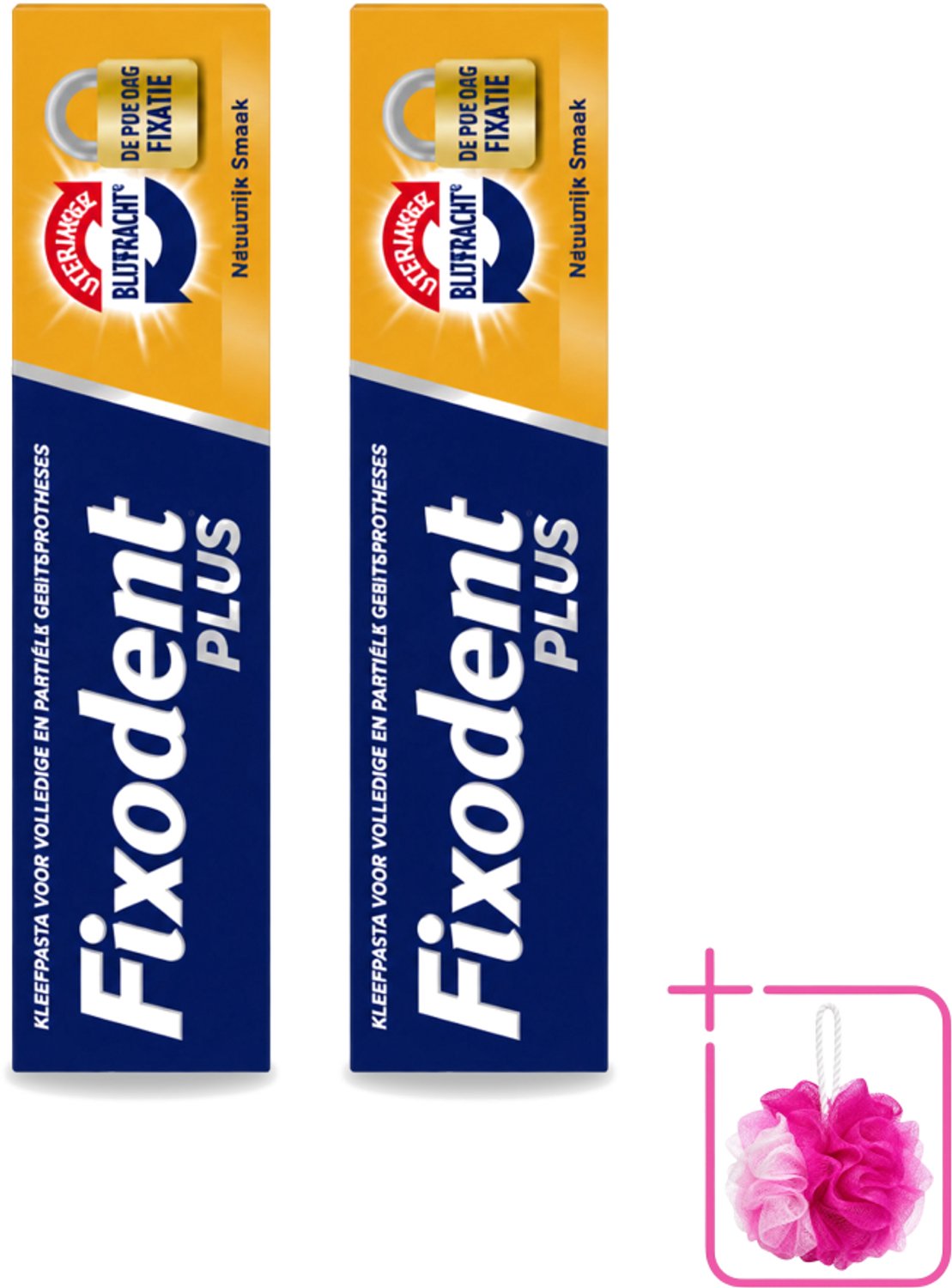 2 x Fixodent Plus – Kleefpasta – Dual Power – 40 g - Bulkverpakking - Kleefpasta kunstgebit - Douchemop - Onverslaanbare bijtkracht