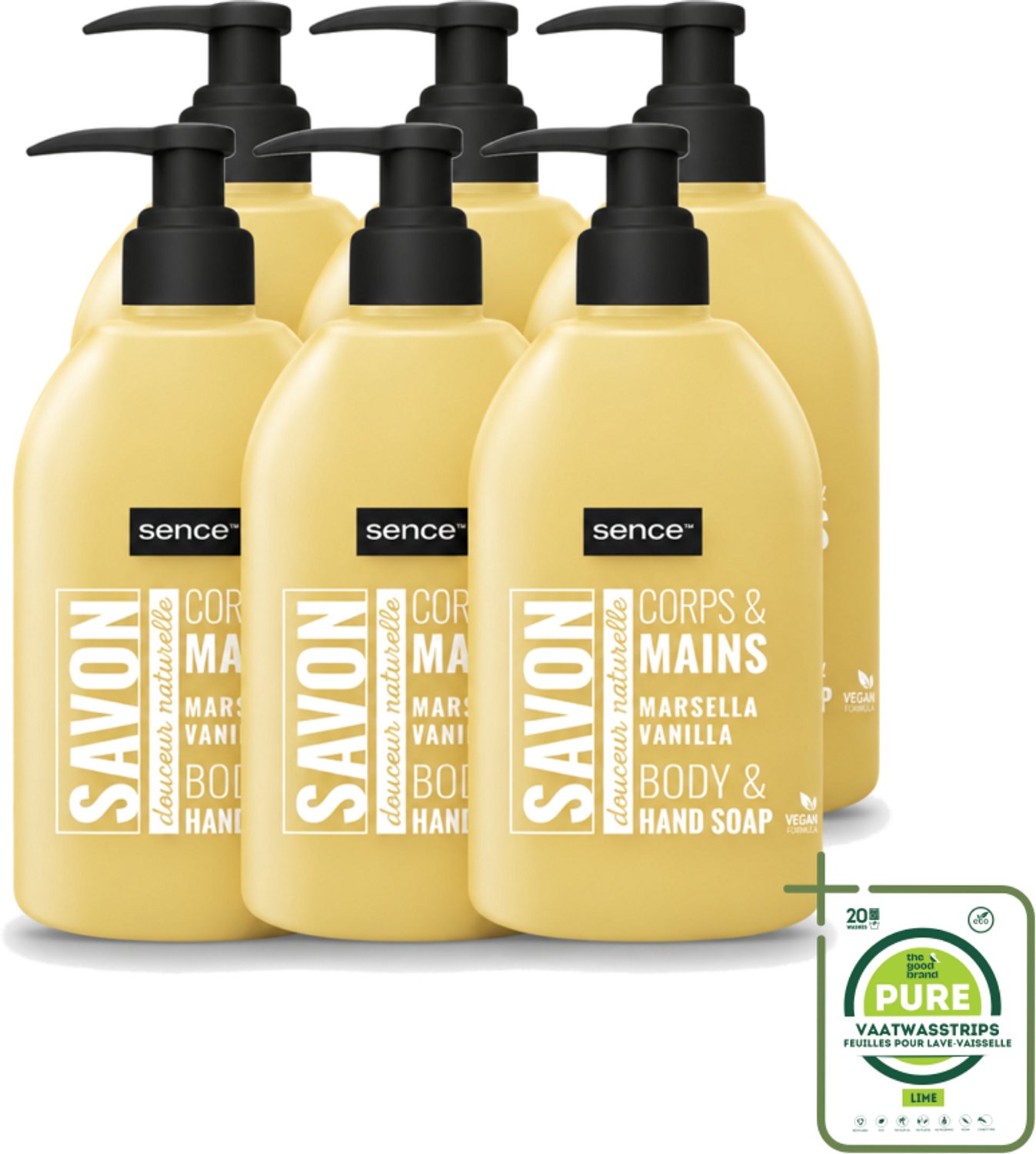 6 x Sence - La Maison Du Savon De Marseille - Handzeep - Vanille - Hygiënisch - 500 ml - Grootverpakking - Vaatwasstrips - Handzeep Vanille - Hygiëne - Handwassen - Zeep - Marseille Zeep