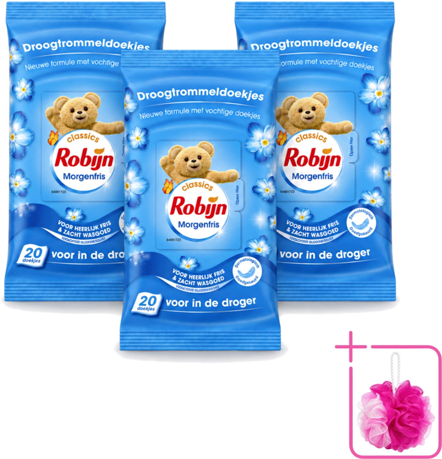 3 x Robijn – Droogtrommeldoekjes – Morgenfris - 20 Doekjes - Bulkverpakking - Droogtrommeldoekjes - Douchemop - Wasgoed drogen