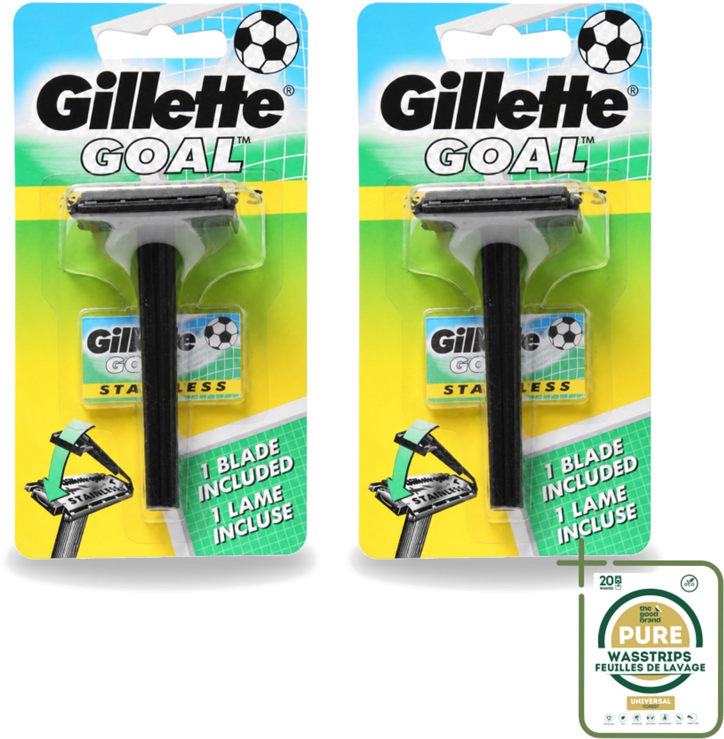 2 x Gillette - Goal - Scheerset - Stainless Steel - Duurzaam en scherp - 1 Scheermesje - Wasstrips - Scheermes - Mesjes - Scheermesje - Scheersysteem - Gillette