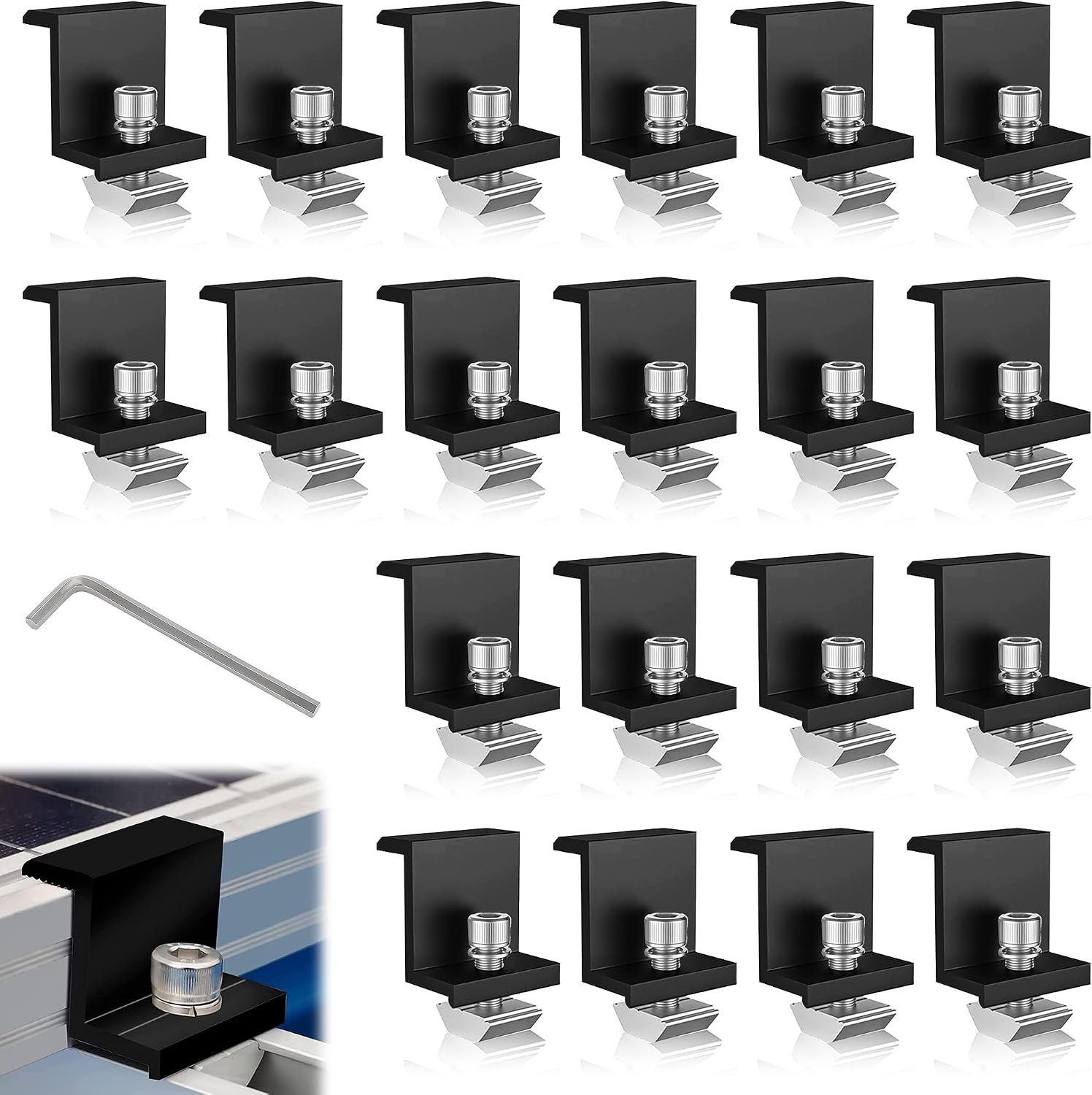 Photovoltaic Panel Holders: Set of 20 Clamps, Solar Panel 30mm, Aluminum Alloy Solar Panel Holder with Nuts and Screws - ShopVlot