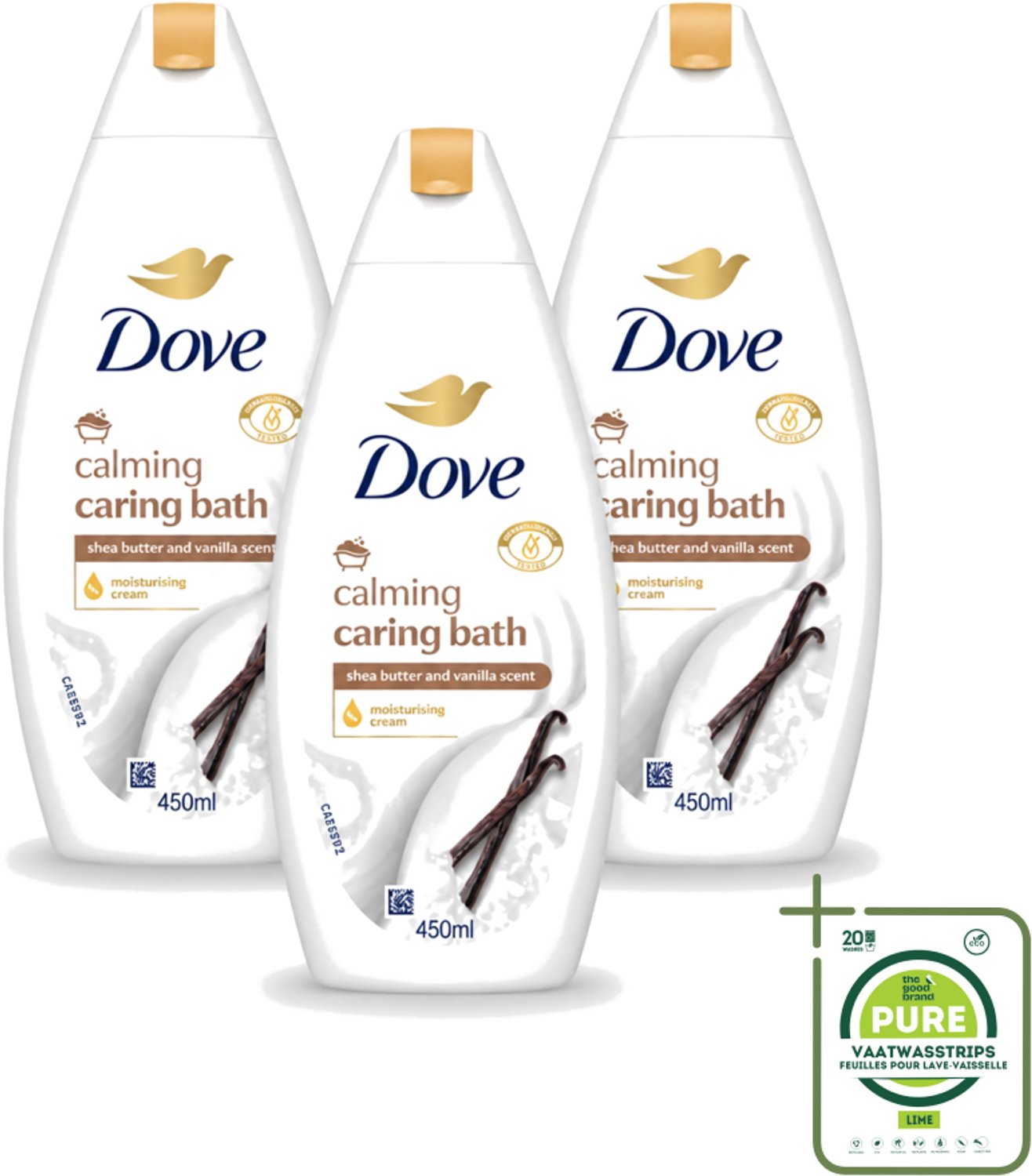 3 x Dove – Badcrème – Sheaboter & Vanille – 450 ml - Grootverpakking - Vaatwasstrips - Badcrème - Sheaboter - Vanille - Huid Verzorging - Vochtigheid