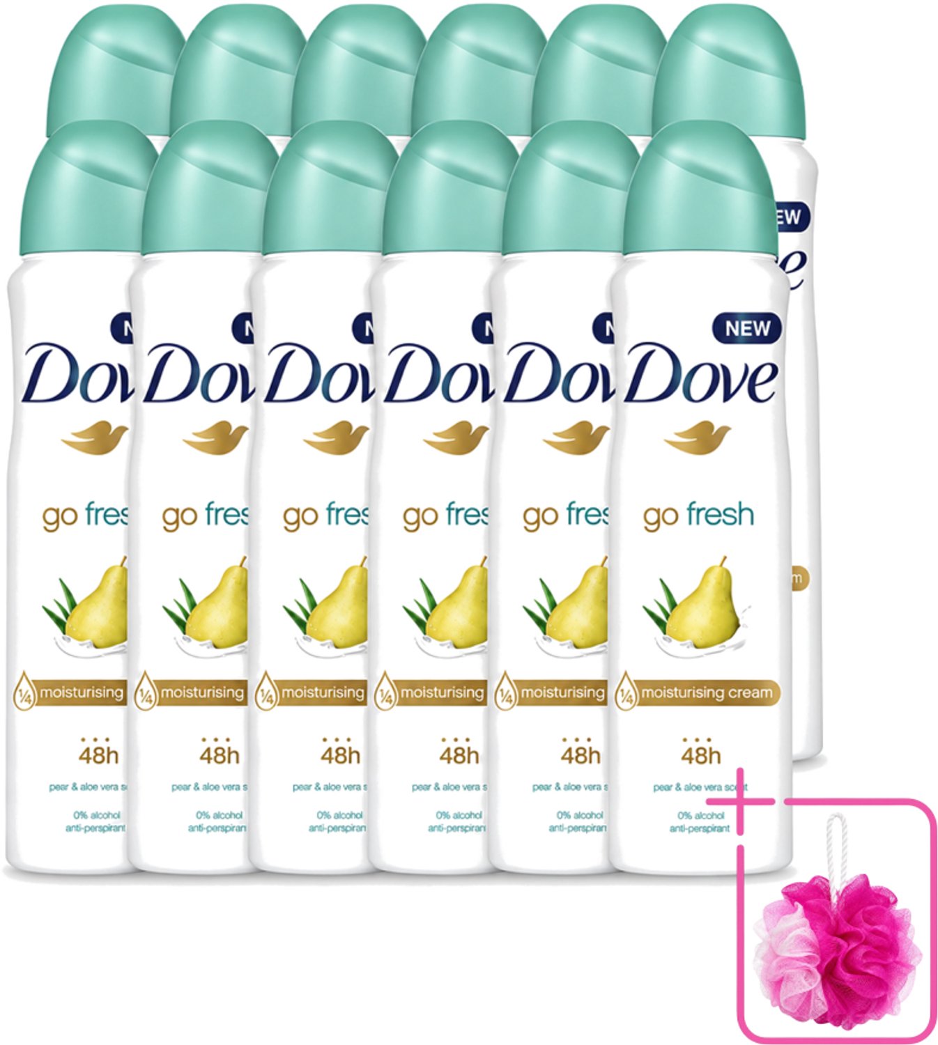 12 x Dove - Deodorant - Spray Go Fresh Pear & Aloe - Frisse en verzorgende geur - 250 ml - Bulkverpakking - Dove Deodorant Spray - Douchemop - Go Fresh Pear