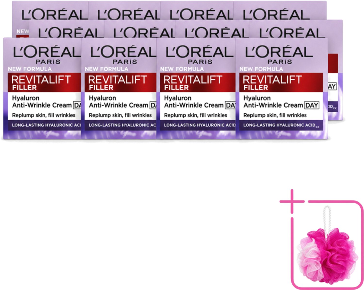 12 x L'Oréal Paris Revitalift Filler - Dagcrème - Anti-Rimpel - Voor Verouderende Huid - 50 ml - Bulkverpakking - Anti-rimpel crème - Douchemop - Veroudering bestrijding