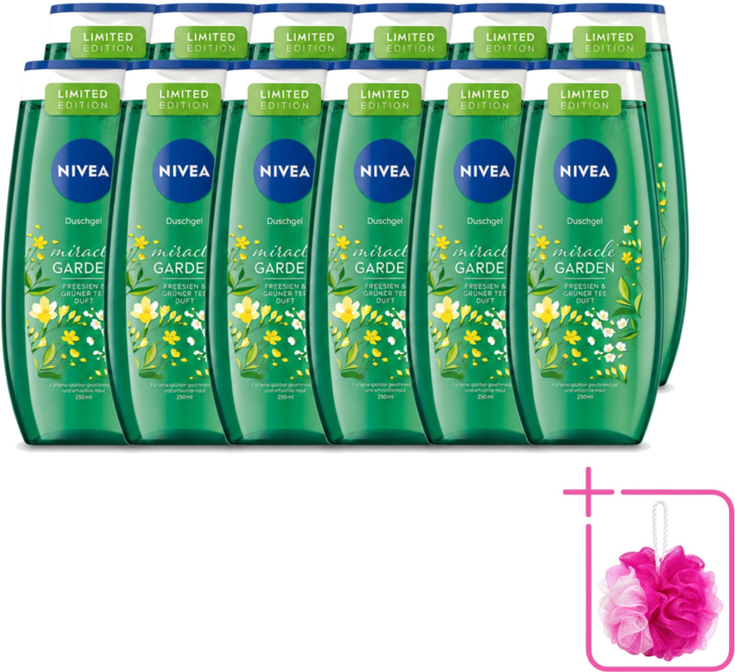 12 x Nivea - Douchegel - Freesia & Groene Thee - 250 ml - Bulkverpakking - Douchegel - Douchemop - Freesia