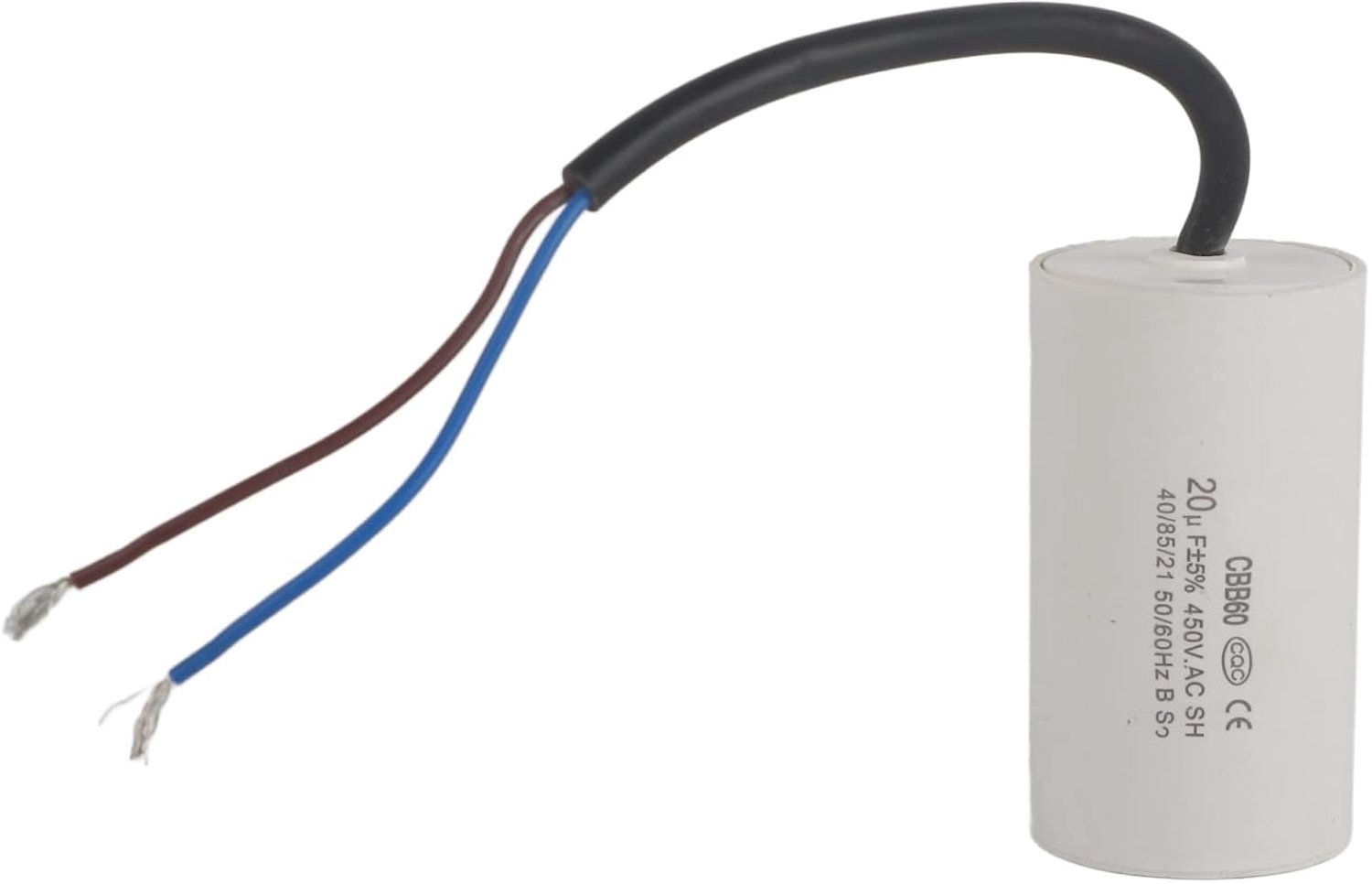 Capacitor 450V, CBB60 Motor Start Capacitor 450V 20uF Microfarad Capacitor with Wire Cable